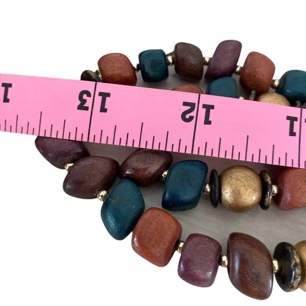 70s wooden necklace double strant multicolor